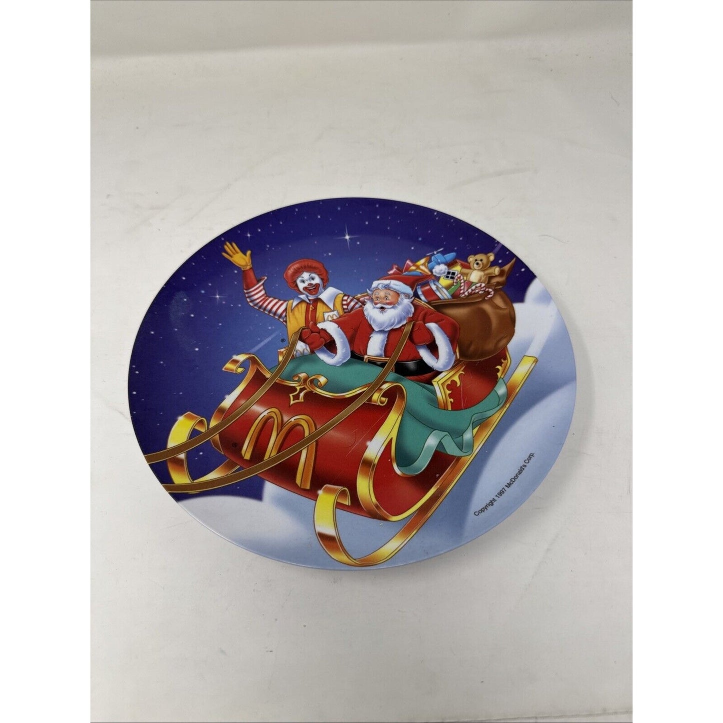 McDonald's Santa Claus Ronald McDonald in Sleigh Christmas Plate 1997 Vintage